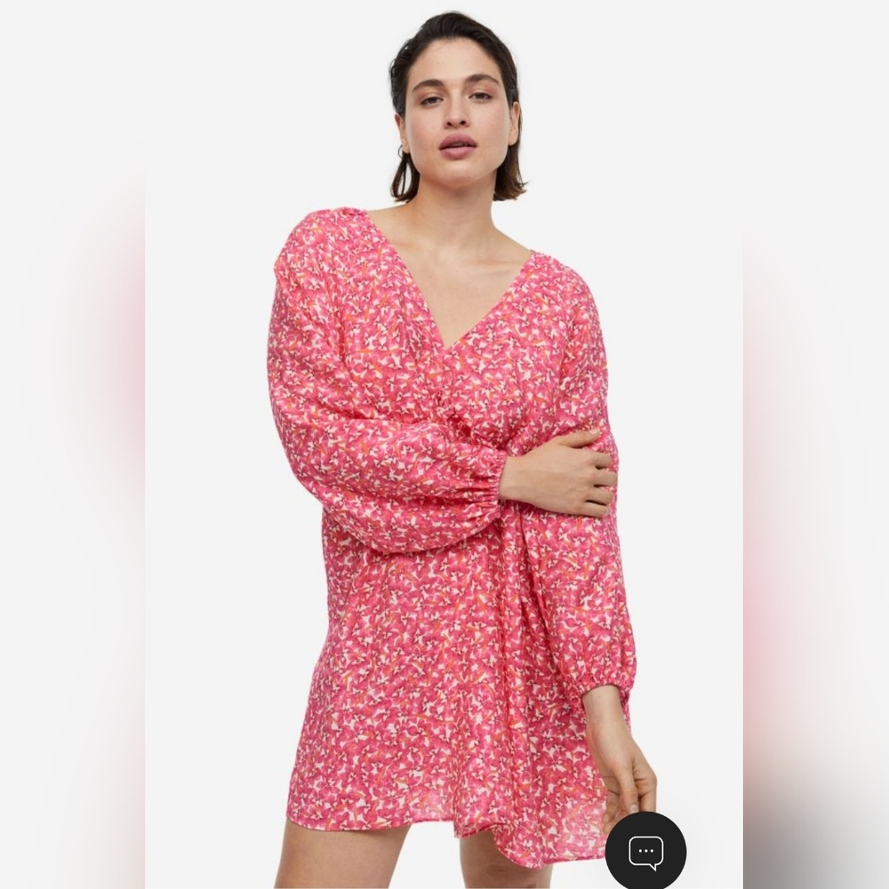 H&M floral pink A-line dress size L large